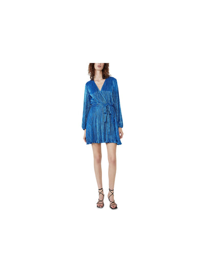 BARDOT Womens Belted Long Sleeve Surplice Neckline Short Faux Wrap Dress