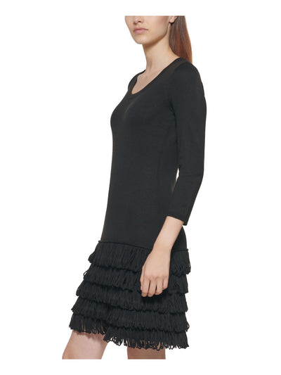 CALVIN KLEIN Womens 3/4 Sleeve Scoop Neck Above The Knee Evening Sweater Dress