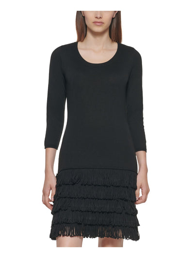 CALVIN KLEIN Womens 3/4 Sleeve Scoop Neck Above The Knee Evening Sweater Dress