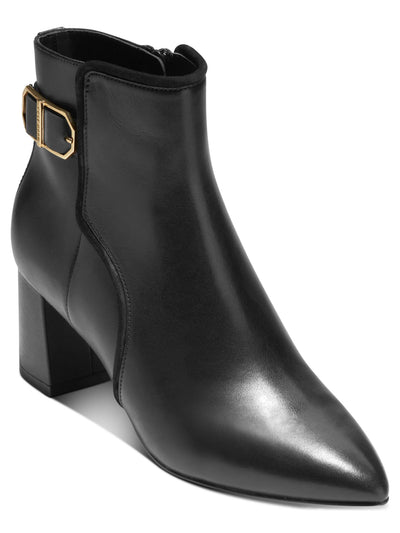 COLE HAAN Womens Black Lightweight Buckle Accent Ettie Pointed Toe Block Heel Zip-Up Leather Dress Booties 10 B