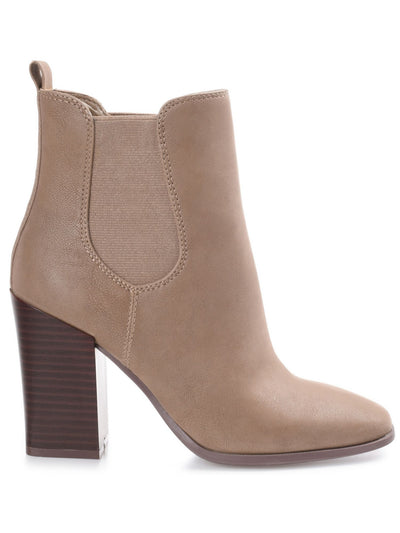 JOURNEE COLLECTION Womens Beige Goring Cushioned Maxxie Square Toe Stacked Heel Booties 9