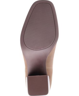 JOURNEE COLLECTION Womens Beige Goring Cushioned Maxxie Square Toe Stacked Heel Booties