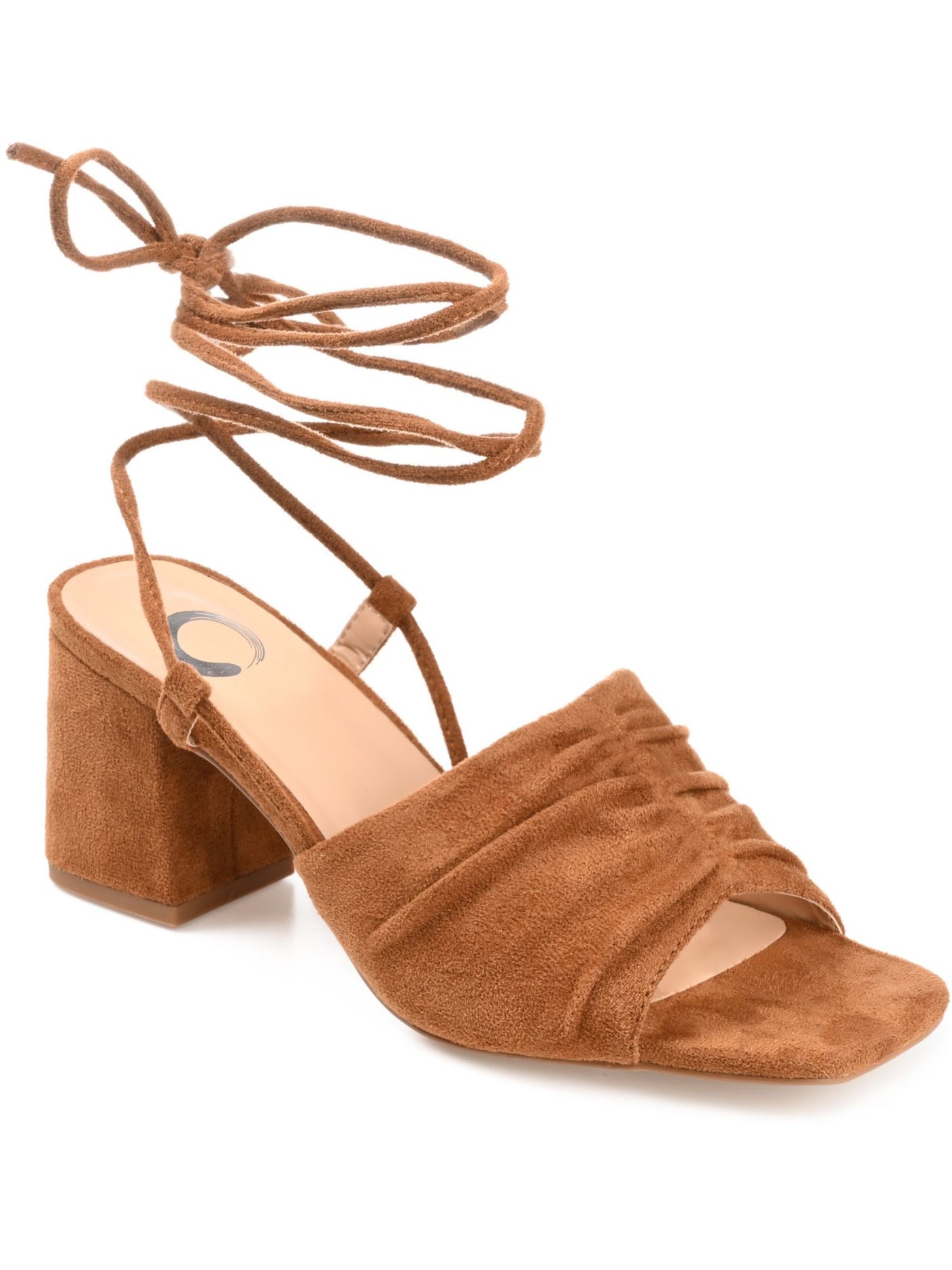 JOURNEE COLLECTION Womens Brown Wrap-Around Ankle Ruched Padded Felisity Square Toe Block Heel Lace-Up Dress Heeled Sandal 7.5