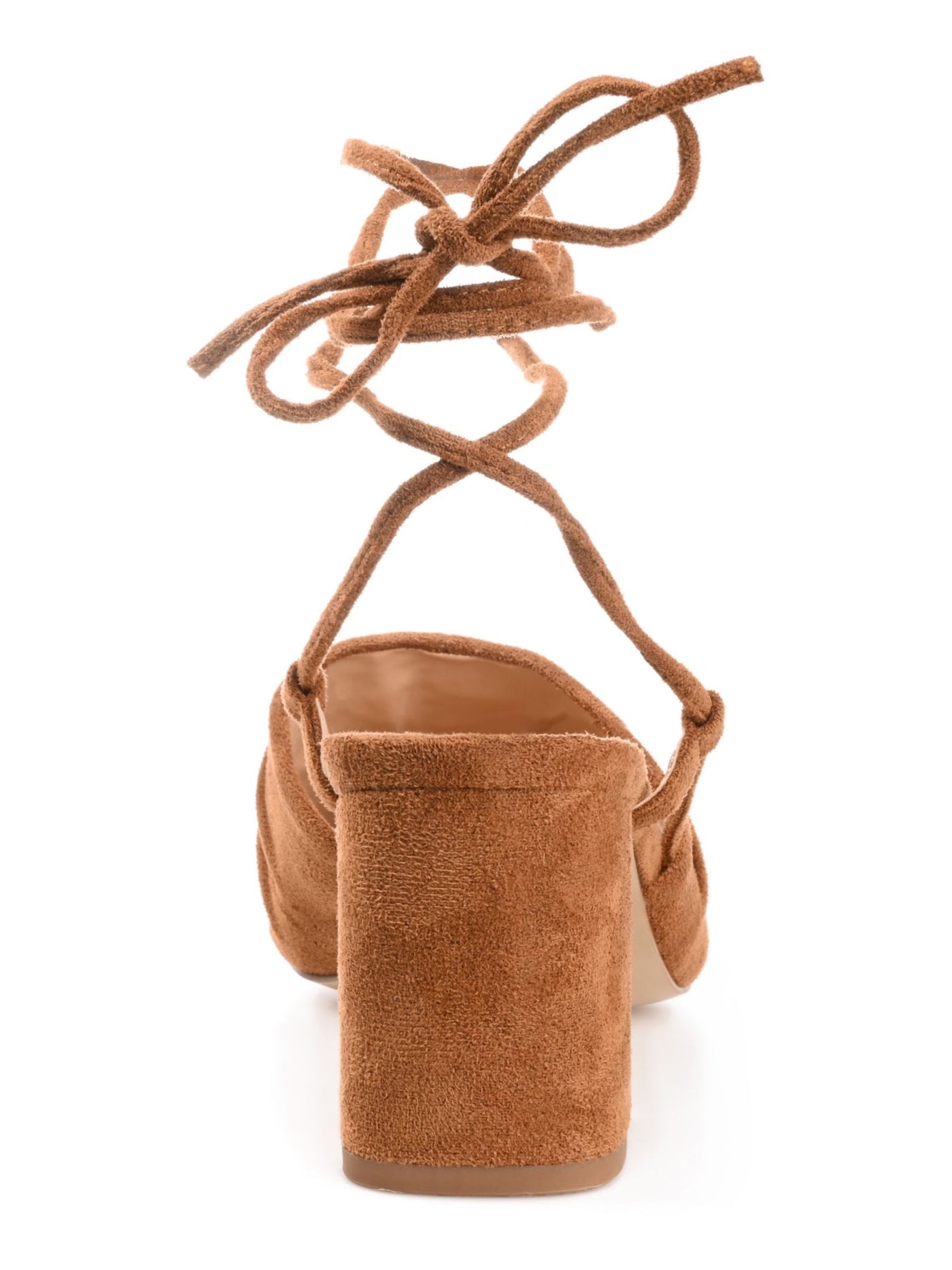 JOURNEE COLLECTION Womens Brown Wrap-Around Ankle Ruched Padded Felisity Square Toe Block Heel Lace-Up Dress Heeled Sandal 7.5
