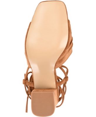 JOURNEE COLLECTION Womens Brown Wrap-Around Ankle Ruched Padded Felisity Square Toe Block Heel Lace-Up Dress Heeled