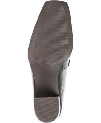 JOURNEE COLLECTION Womens Green Mixed Media Bow Accent Cushioned Crawford Square Toe Block Heel Slip On Dress Heeled Loafers
