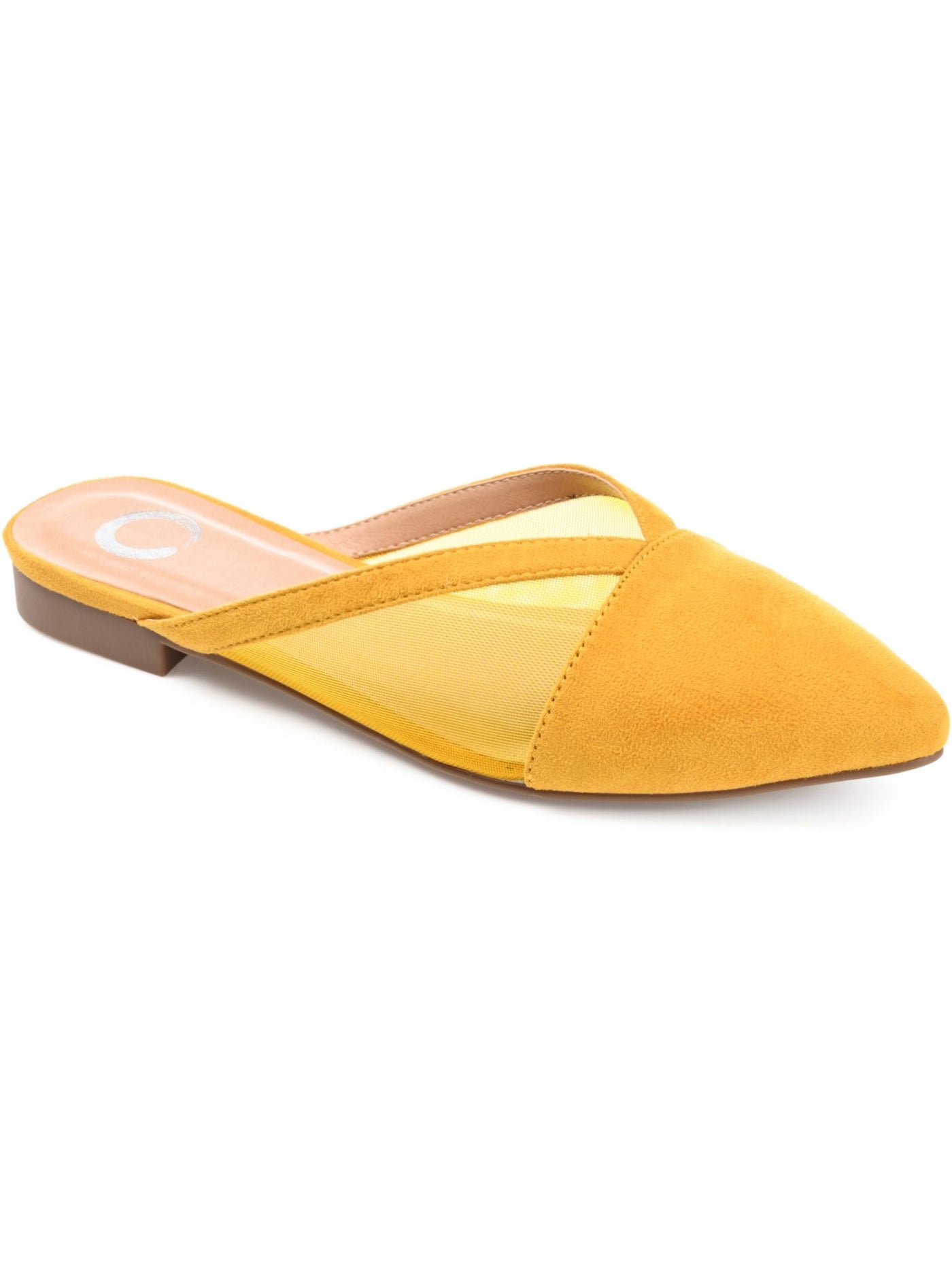 JOURNEE COLLECTION Womens Yellow Mixed Media V  Mesh Padded Breathable Reeo Pointed Toe Slip On Dress Mules 7.5