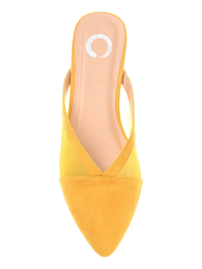 JOURNEE COLLECTION Womens Yellow Mixed Media V  Mesh Padded Breathable Reeo Pointed Toe Slip On Dress Mules 7.5