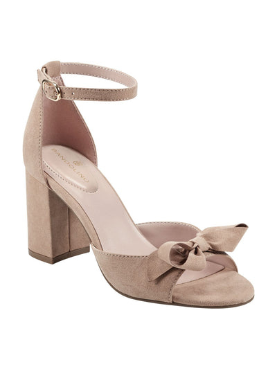 BANDOLINO Womens Beige Ankle Strap Bow Accent Alice Peep Toe Block Heel Buckle Dress Heeled Sandal 10 M