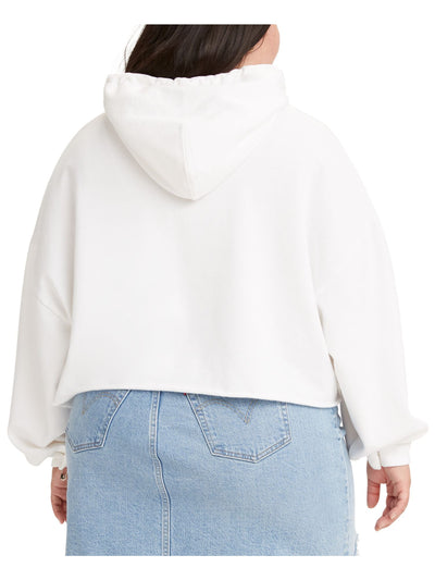 LEVI'S Womens White Tie Ribbed Cropped Drawstring Long Sleeve Collarless Hoodie Top 2X