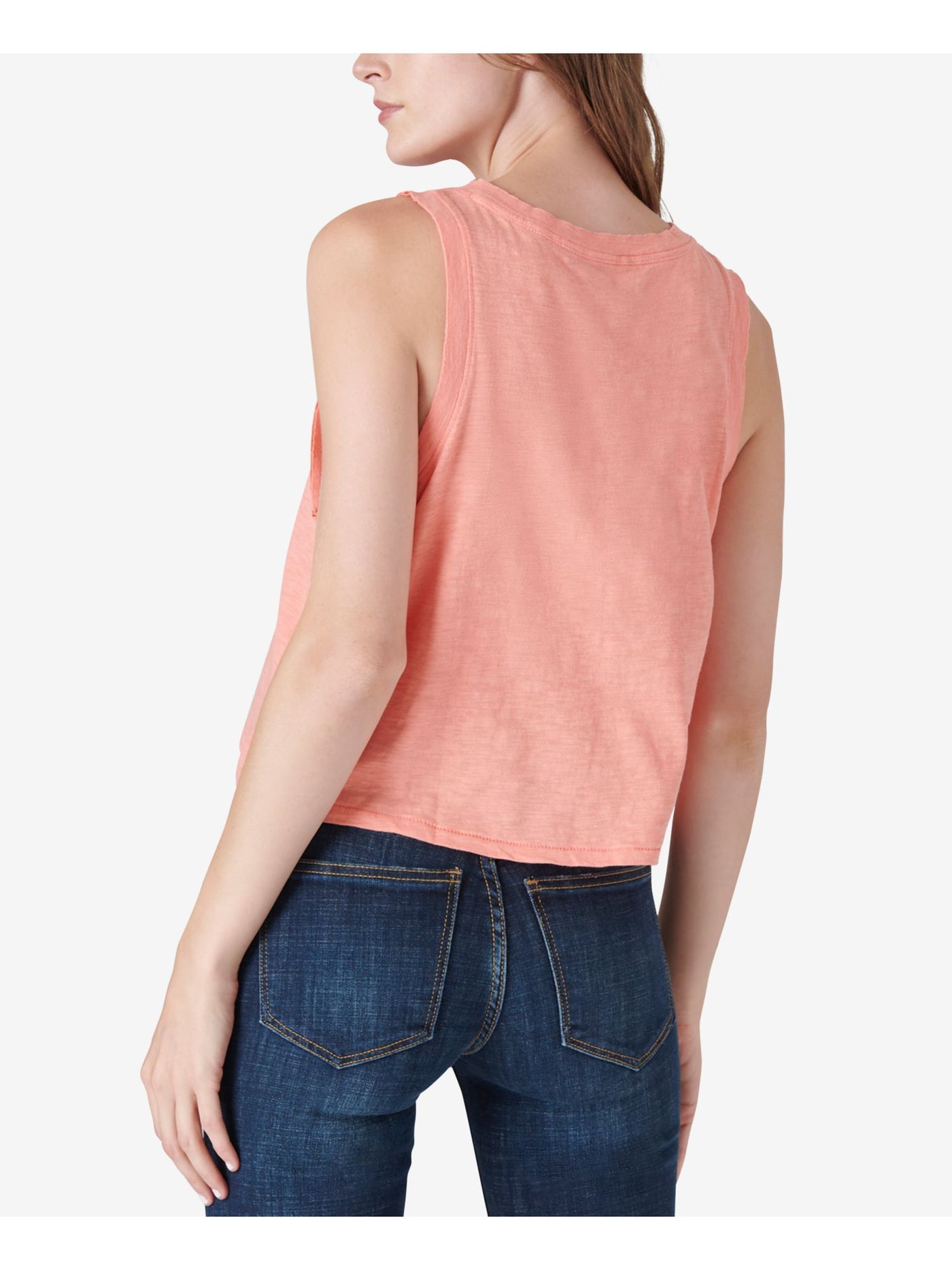 LUCKY BRAND Womens Coral Sleeveless Crew Neck Tank Top L