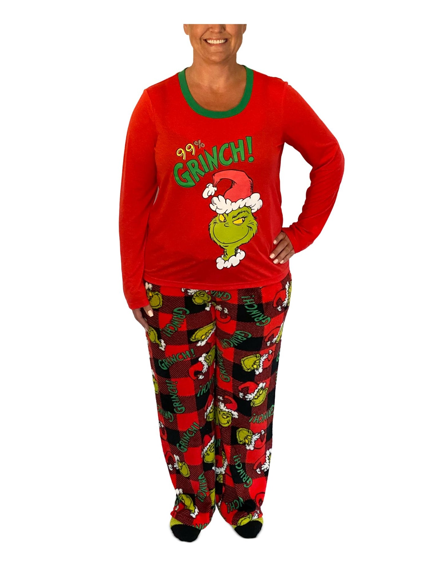 HYBRID APPAREL Womens Red Graphic Top Elastic Band Long Sleeve Straight leg Pants Pajamas L