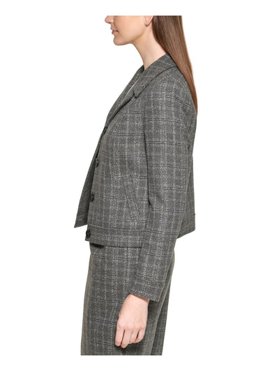 CALVIN KLEIN Womens Gray Pocketed Textured Fitted Plaid Wear To Work Blazer Jacket Petites 4P