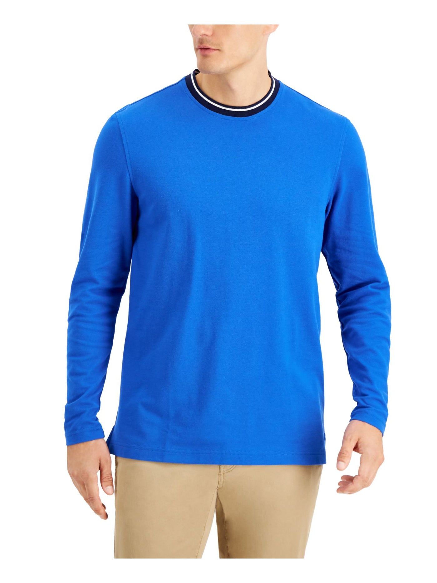 CLUBROOM Mens Blue Crew Neck Performance Stretch Performance Stretch Shirt L