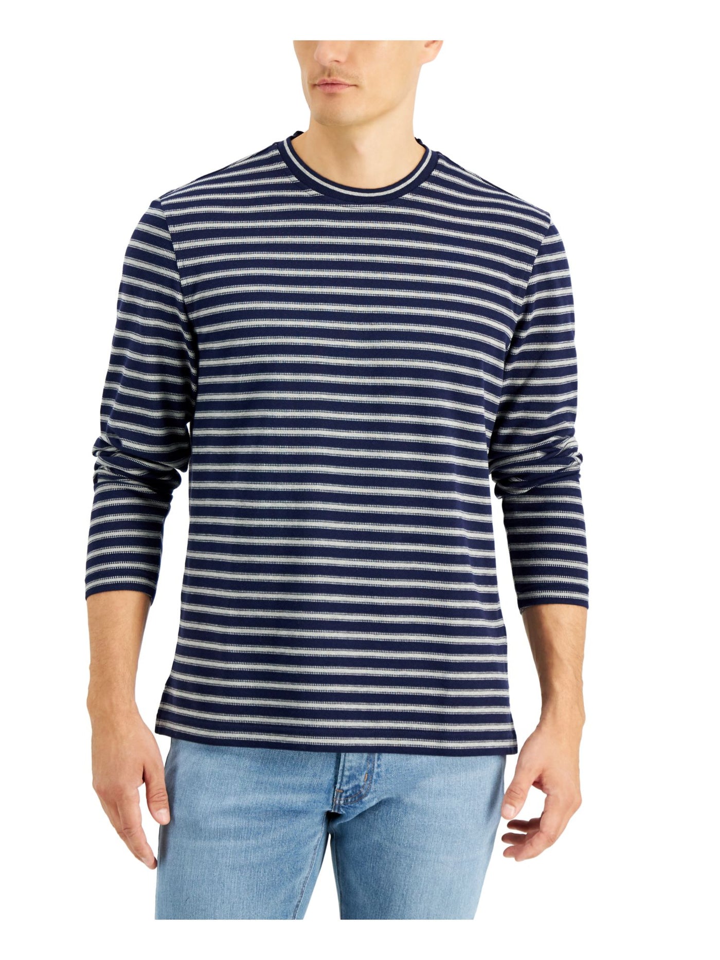 CLUBROOM Mens Navy Striped Crew Neck Shirt 3XL