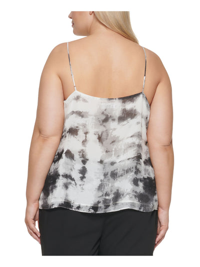 CALVIN KLEIN Womens Gray Ruffled Adjustable Straps Lined Tie Dye Spaghetti Strap V Neck Cami Top Plus 3X