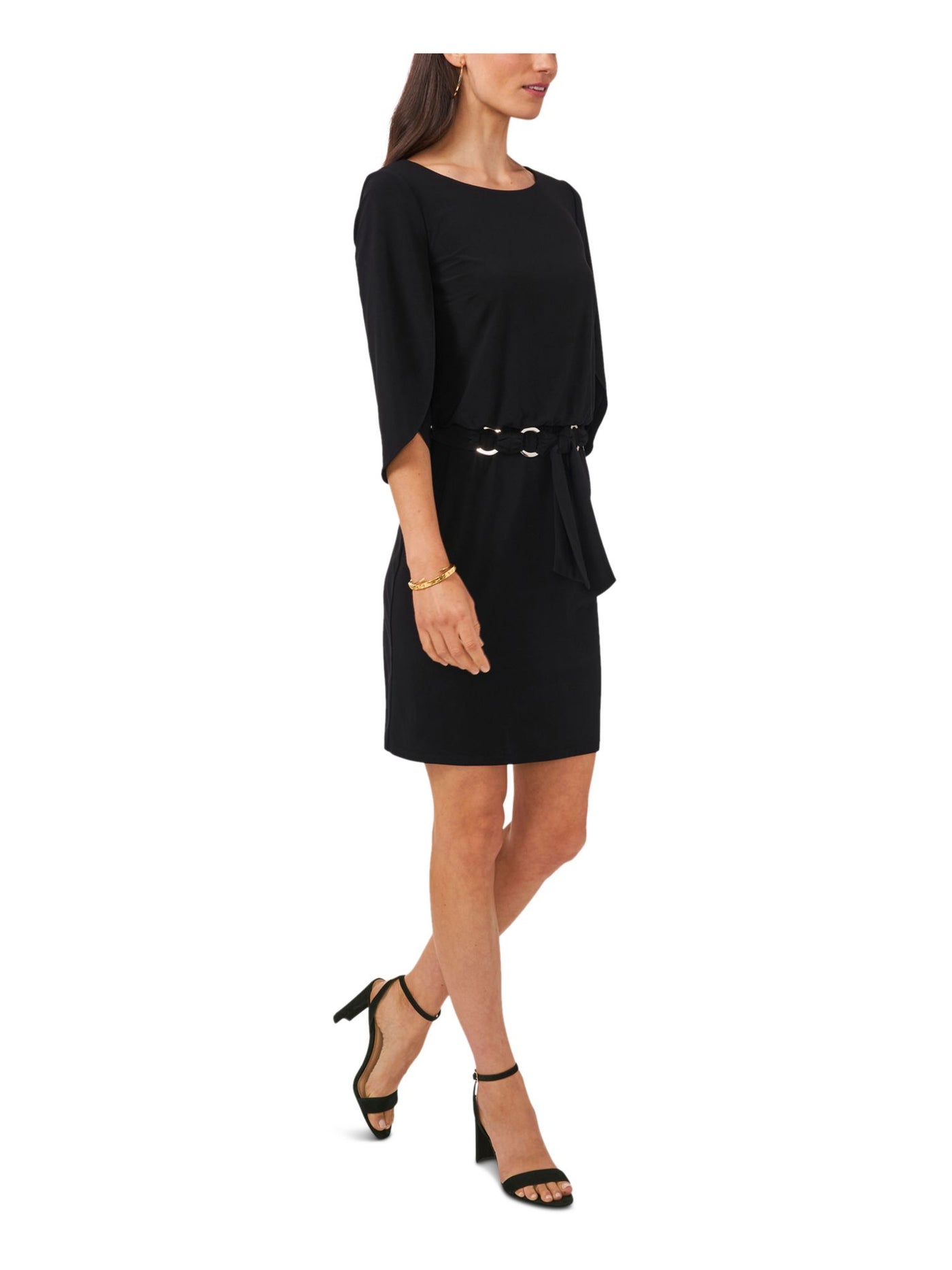 MSK PETITES Womens Black Stretch Boat Neck Above The Knee Party Sheath Dress Petites PM