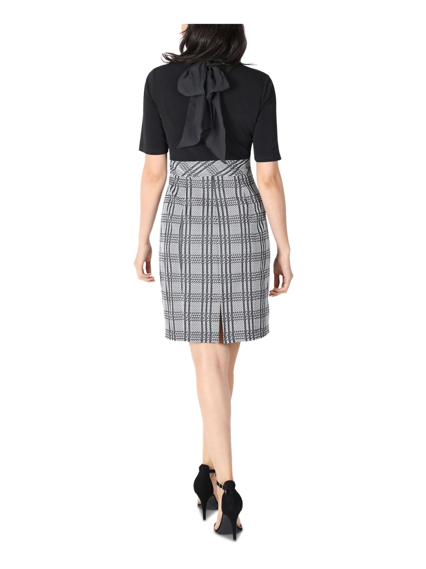 SIGNATURE BY ROBBIE BEE Womens Black Stretch Belted Short Sleeve Mock Neck Above The Knee Sheath Dress Petites PM