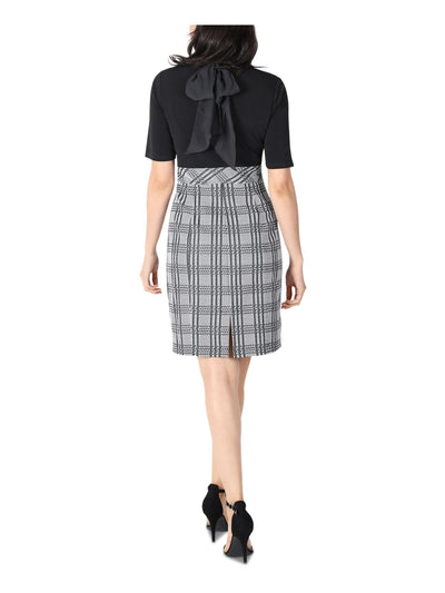SIGNATURE BY ROBBIE BEE Womens Black Stretch Belted Short Sleeve Mock Neck Above The Knee Sheath Dress Petites PM