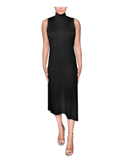RACHEL RACHEL ROY Womens Black Knit Zippered Ribbed Asymmetrical Hem Sleeveless Mock Neck Midi Cocktail Sweater Dress L