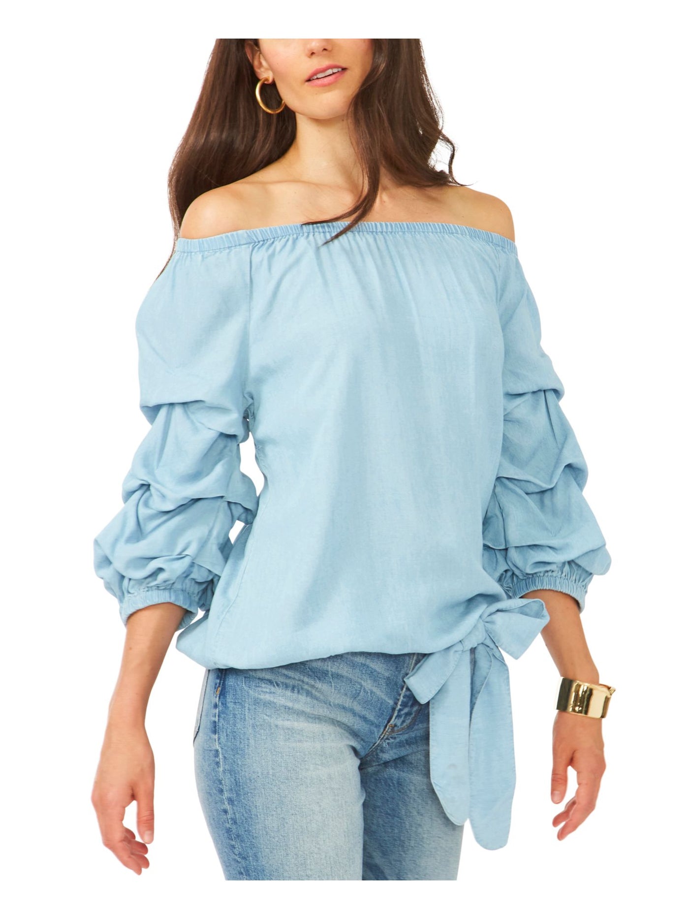 VINCE CAMUTO Womens Light Blue Off Shoulder Top XL