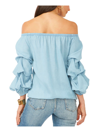 VINCE CAMUTO Womens Off Shoulder Tiered Bubble Sleeves Tie Hem Top