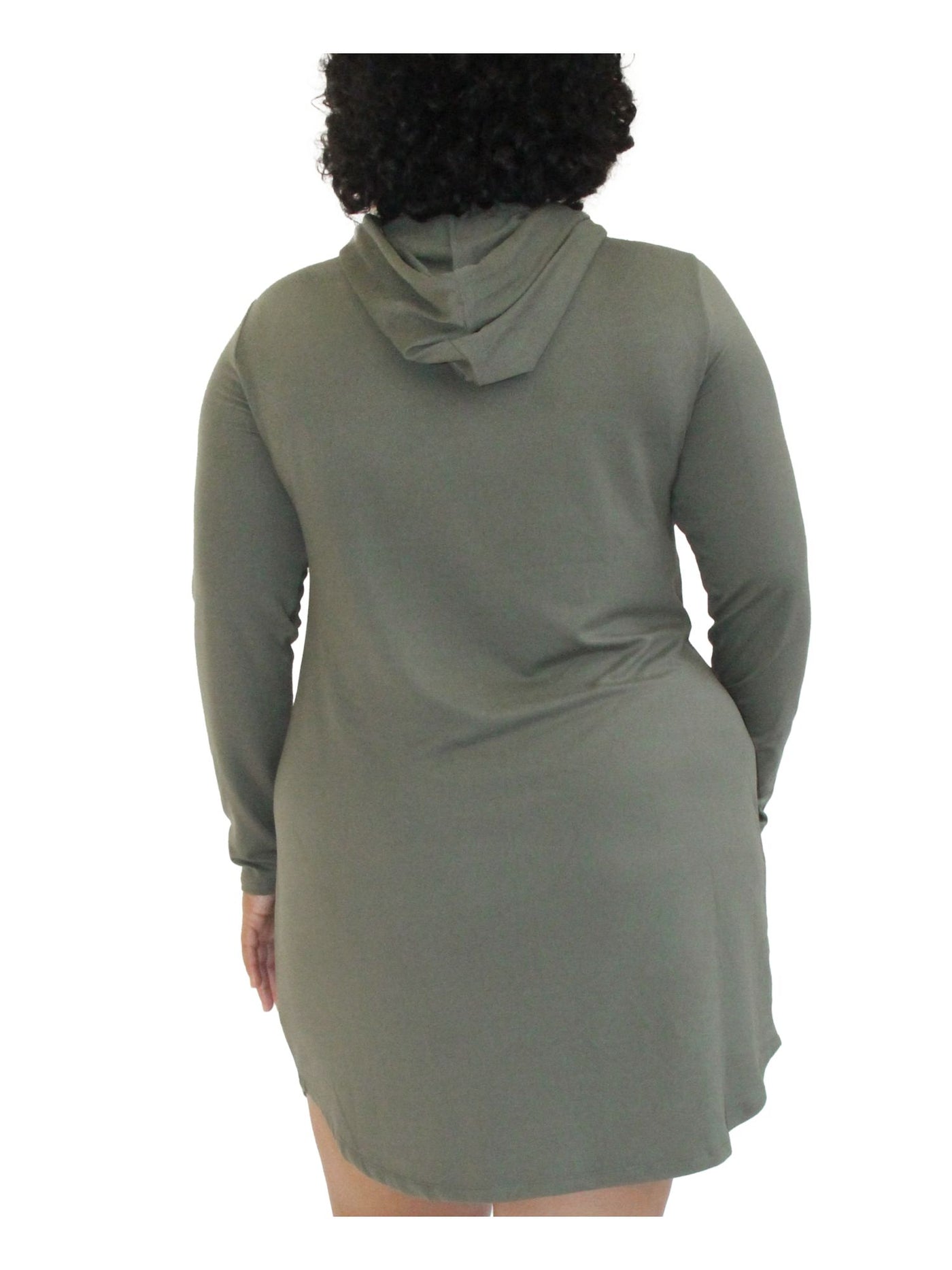 ALMOST FAMOUS Womens Green Stretch Cut Out Drawstring Hoodie Pullover Long Sleeve Short Sheath Dress Plus 2X