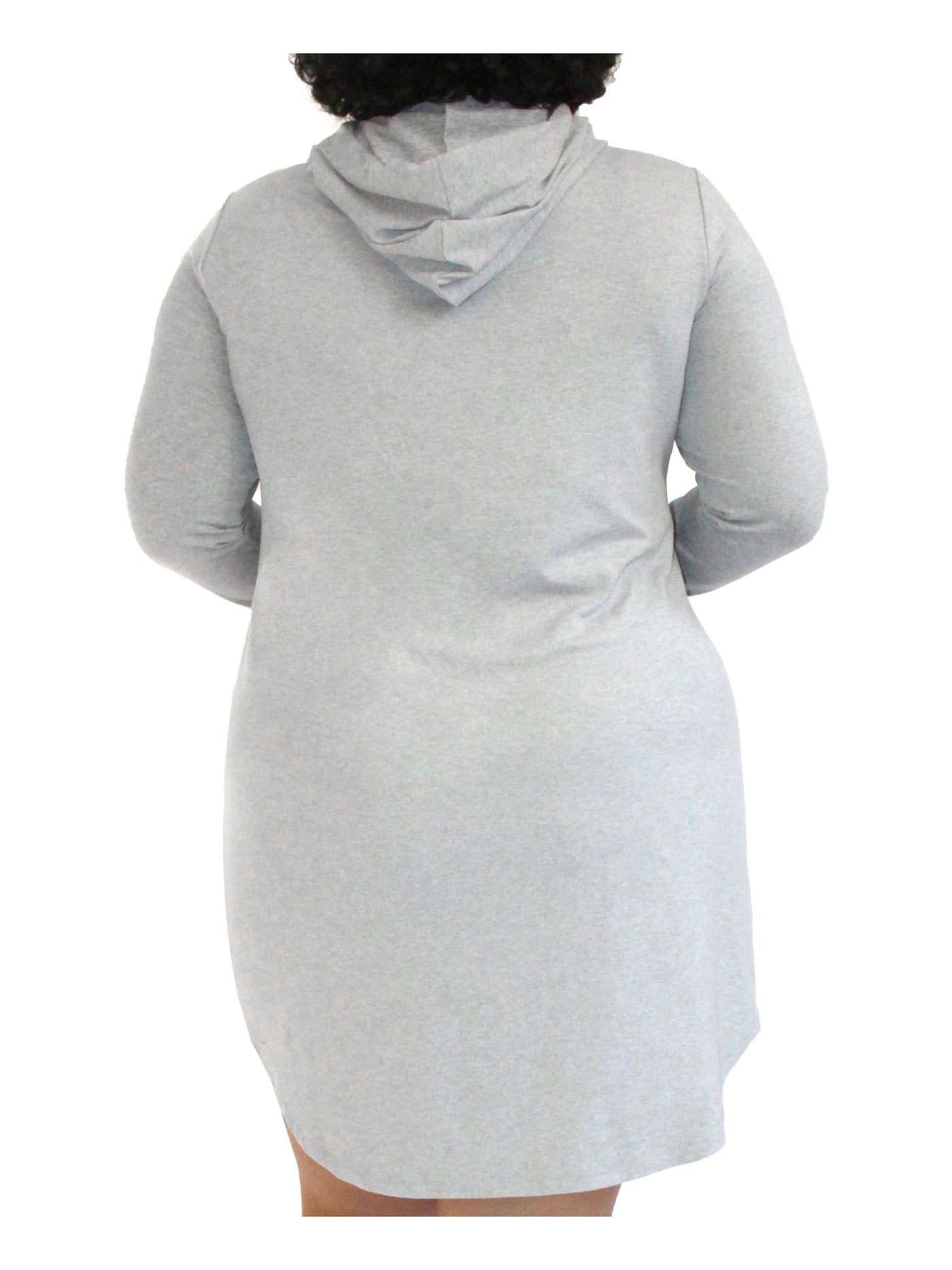 ALMOST FAMOUS Womens Gray Stretch Cut Out Drawstring Hoodie Pullover Heather Long Sleeve Short Sheath Dress Plus 2X