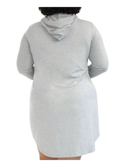 ALMOST FAMOUS Womens Gray Stretch Cut Out Drawstring Hoodie Pullover Heather Long Sleeve Short Sheath Dress Plus 2X