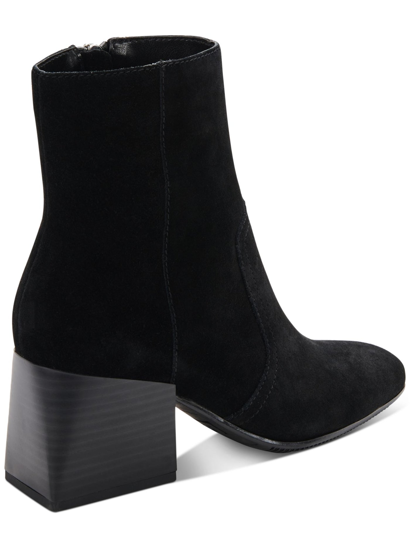 AQUA COLLEGE Womens Black Waterproof Tora Round Toe Block Heel Zip-Up Suede Heeled Boots 6.5 M