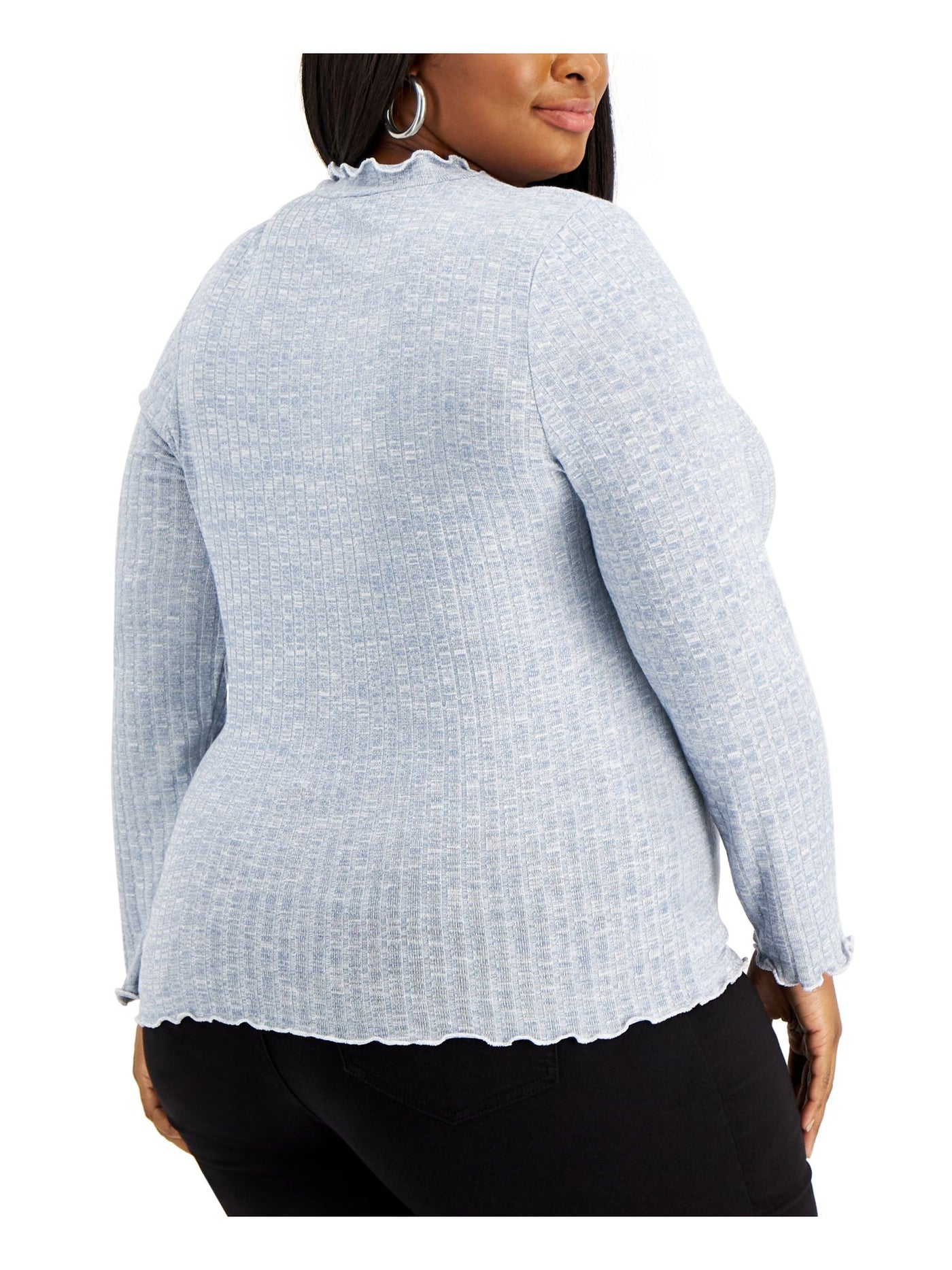 REBELLIOUS ONE Womens Blue Stretch Ribbed Scalloped Long Sleeve Turtle Neck Sweater Plus 1X