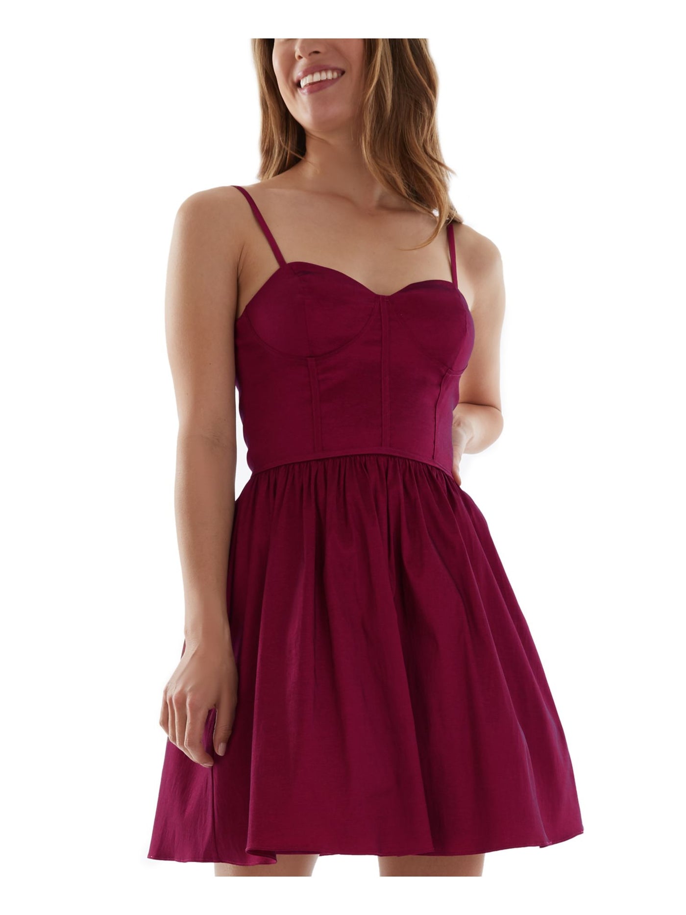 BCX Womens Burgundy Spaghetti Strap Sweetheart Neckline Party Fit + Flare Dress Juniors 13