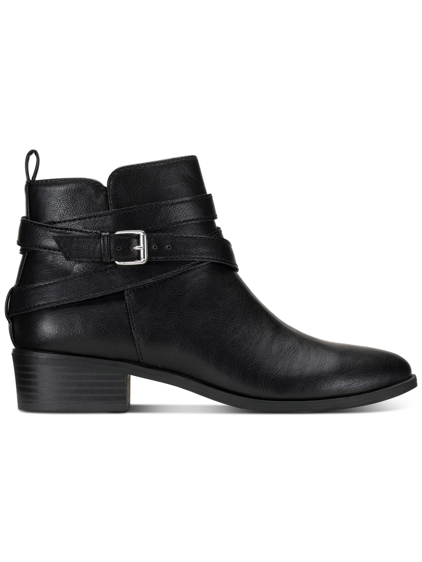 SUN STONE Womens Black Buckled Straps Pull Tab At Heel Cushioned Saandis Round Toe Block Heel Zip-Up Booties 5 M