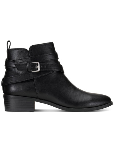 SUN STONE Womens Black Buckled Straps Pull Tab At Heel Cushioned Saandis Round Toe Block Heel Zip-Up Booties 5 M