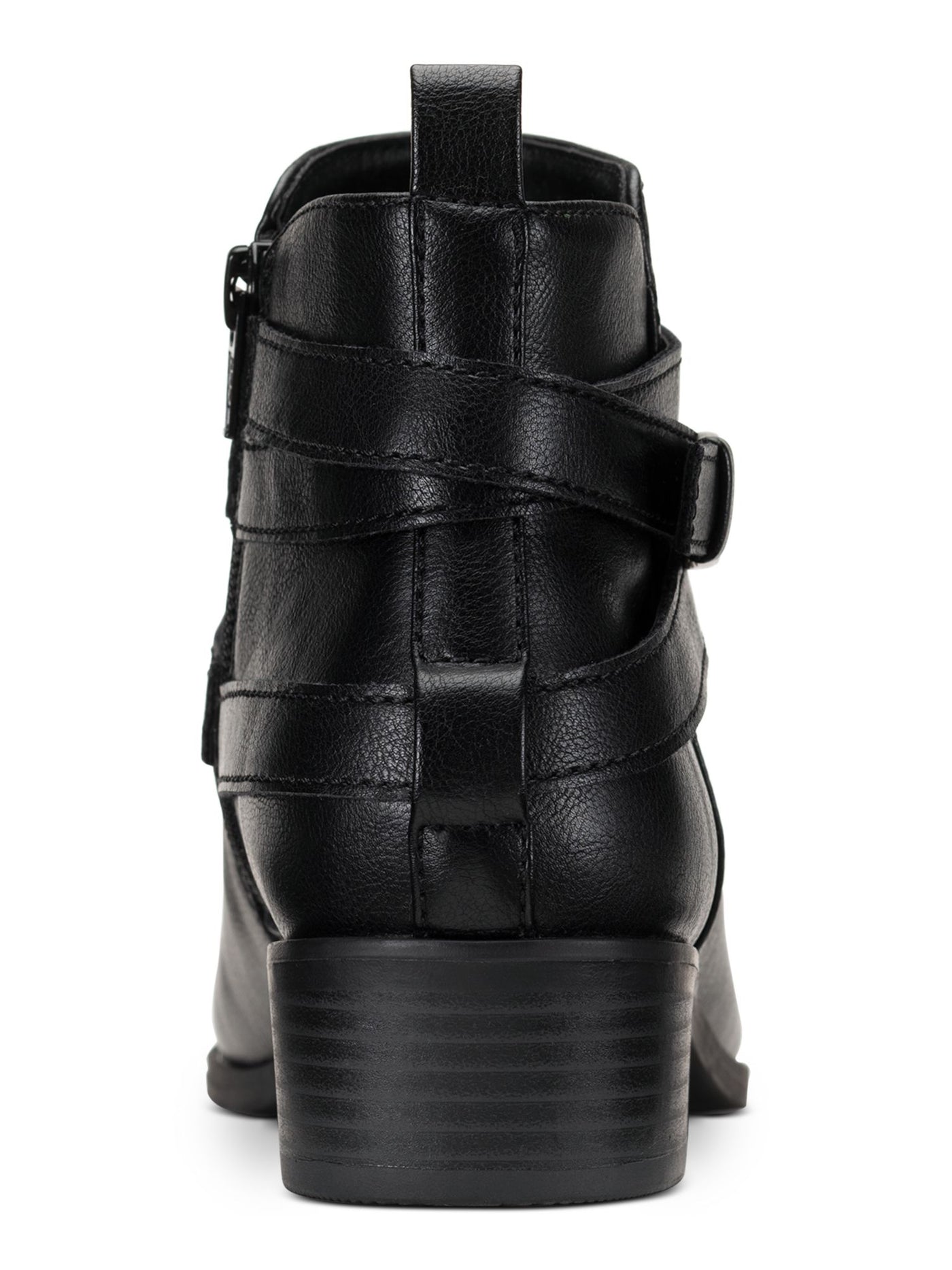 SUN STONE Womens Black Buckled Straps Pull Tab At Heel Cushioned Saandis Round Toe Block Heel Zip-Up Booties 5 M