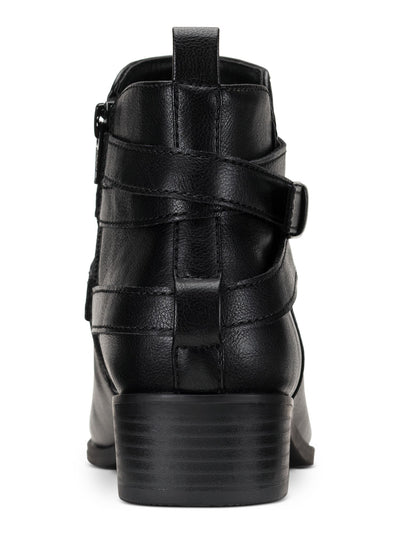 SUN STONE Womens Black Buckled Straps Pull Tab At Heel Cushioned Saandis Round Toe Block Heel Zip-Up Booties 5 M