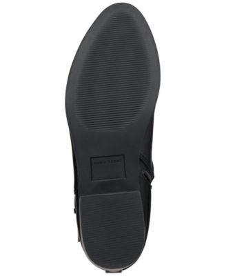 SUN STONE Womens Black Buckled Straps Pull Tab At Heel Cushioned Saandis Round Toe Block Heel Zip-Up Booties M