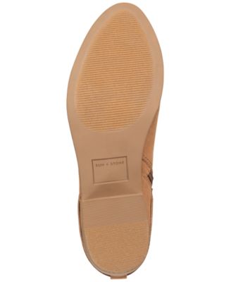SUN STONE Womens Beige Buckle Accent Saandis Almond Toe Stacked Heel Zip-Up Booties