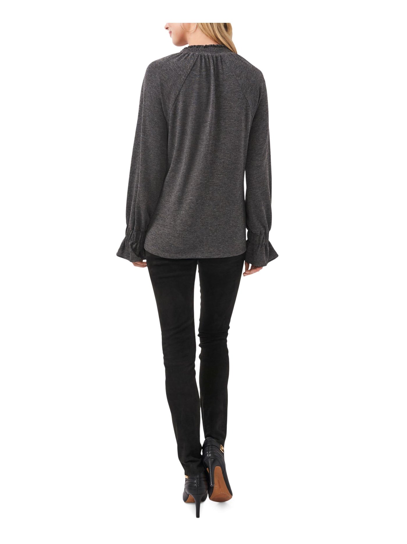 VINCE CAMUTO Womens Smocked Balloon Sleeve Bell Cuffs Split Top