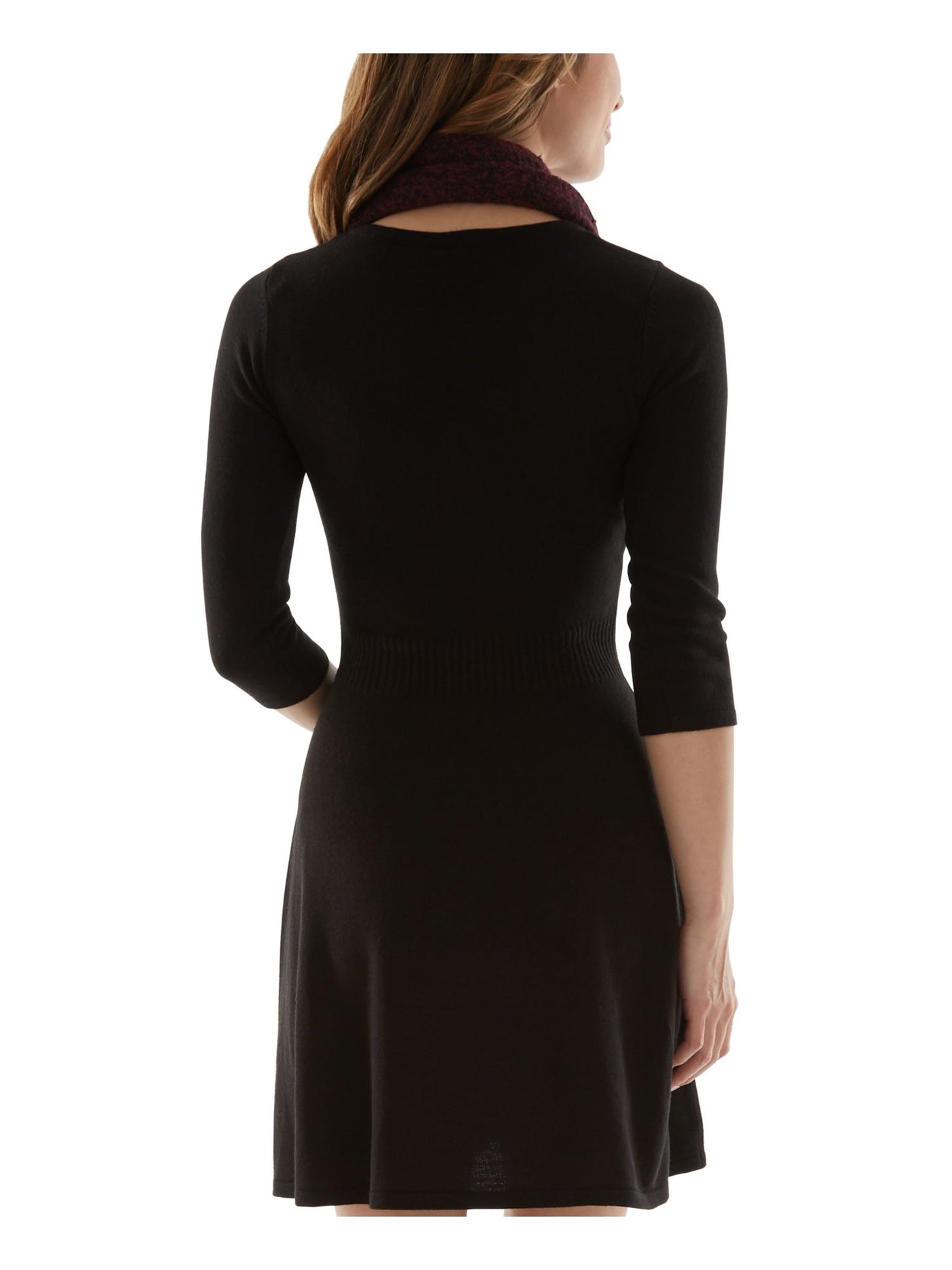 BCX DRESS Womens Black 3/4 Sleeve Round Neck Above The Knee Dress Juniors L