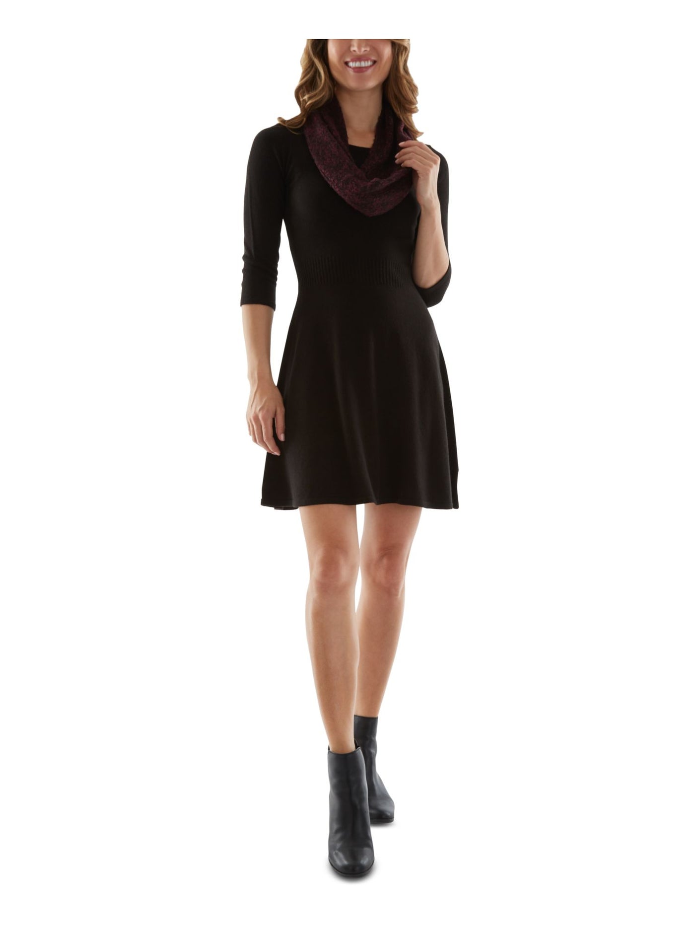 BCX DRESS Womens Black 3/4 Sleeve Round Neck Above The Knee Dress Juniors L