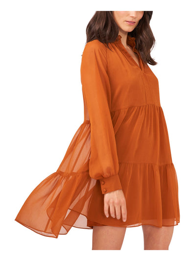 MSK Womens Orange Cuffed Sleeve Split Short Party Shift Dress M