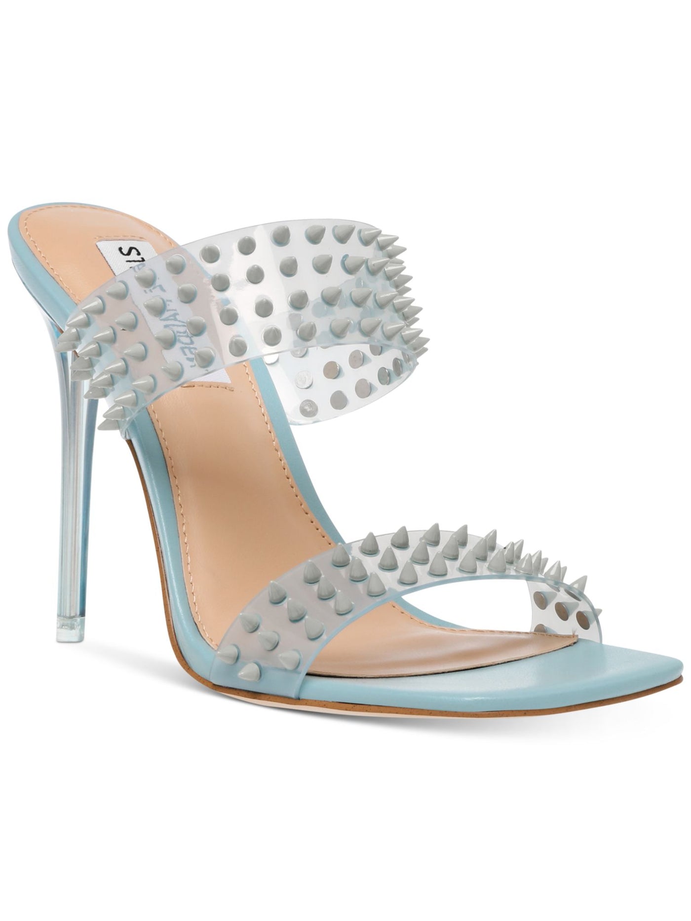 STEVE MADDEN Womens Light Blue Studded Lunna Square Toe Stiletto Slip On Dress Heeled Sandal 10 M