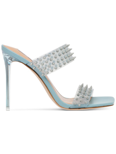 STEVE MADDEN Womens Light Blue Studded Lunna Square Toe Stiletto Slip On Dress Heeled Sandal 10 M