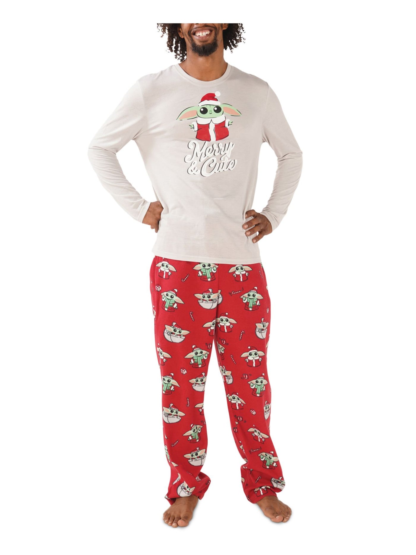 MUNKI MUNKI Mens Red Graphic Top Elastic Band Long Sleeve Straight leg Pants Pajamas M