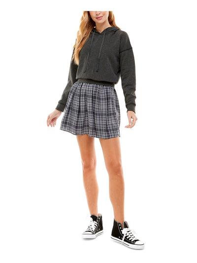 KINGSTON GREY Womens Gray Pleated Drawstring Hoodie Layered Look Long Sleeve Short Sweatshirt Dress XXS