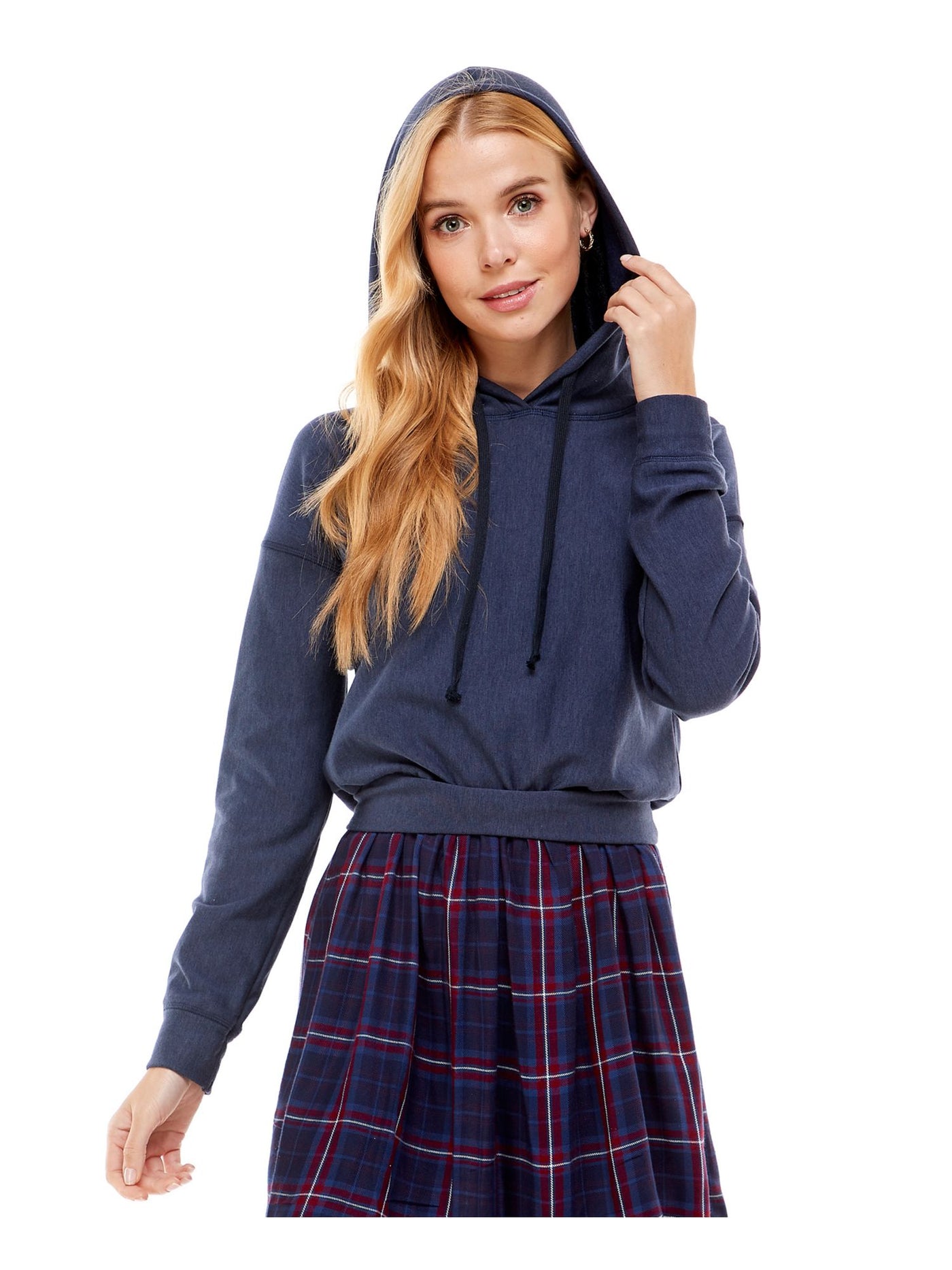 KINGSTON GREY Womens Navy Pleated Drawstring Hoodie Layered Look Long Sleeve Short Sweatshirt Dress XXS