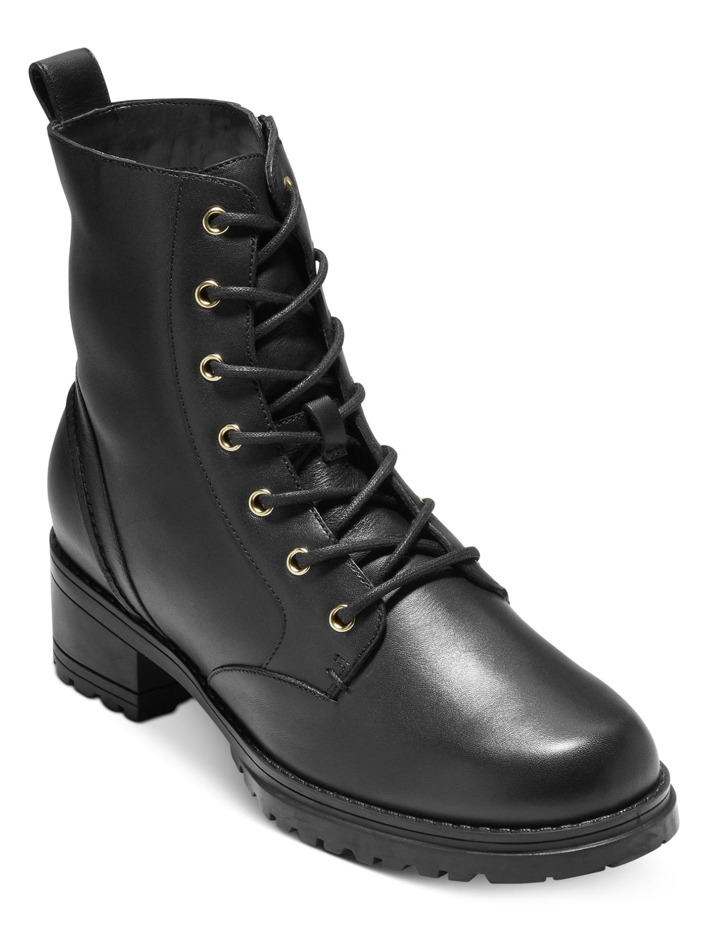 BARETRAPS Womens Black Pull Tab Lace Up Padded Lug Sole Camea Round Toe Block Heel Zip-Up Combat Boots 9.5 M