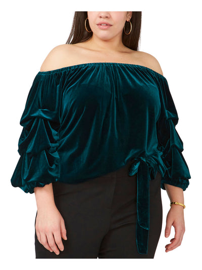 MSK Womens Ruched Tiered 3/4 Sleeves Stretch Tie Off Shoulder Party Top