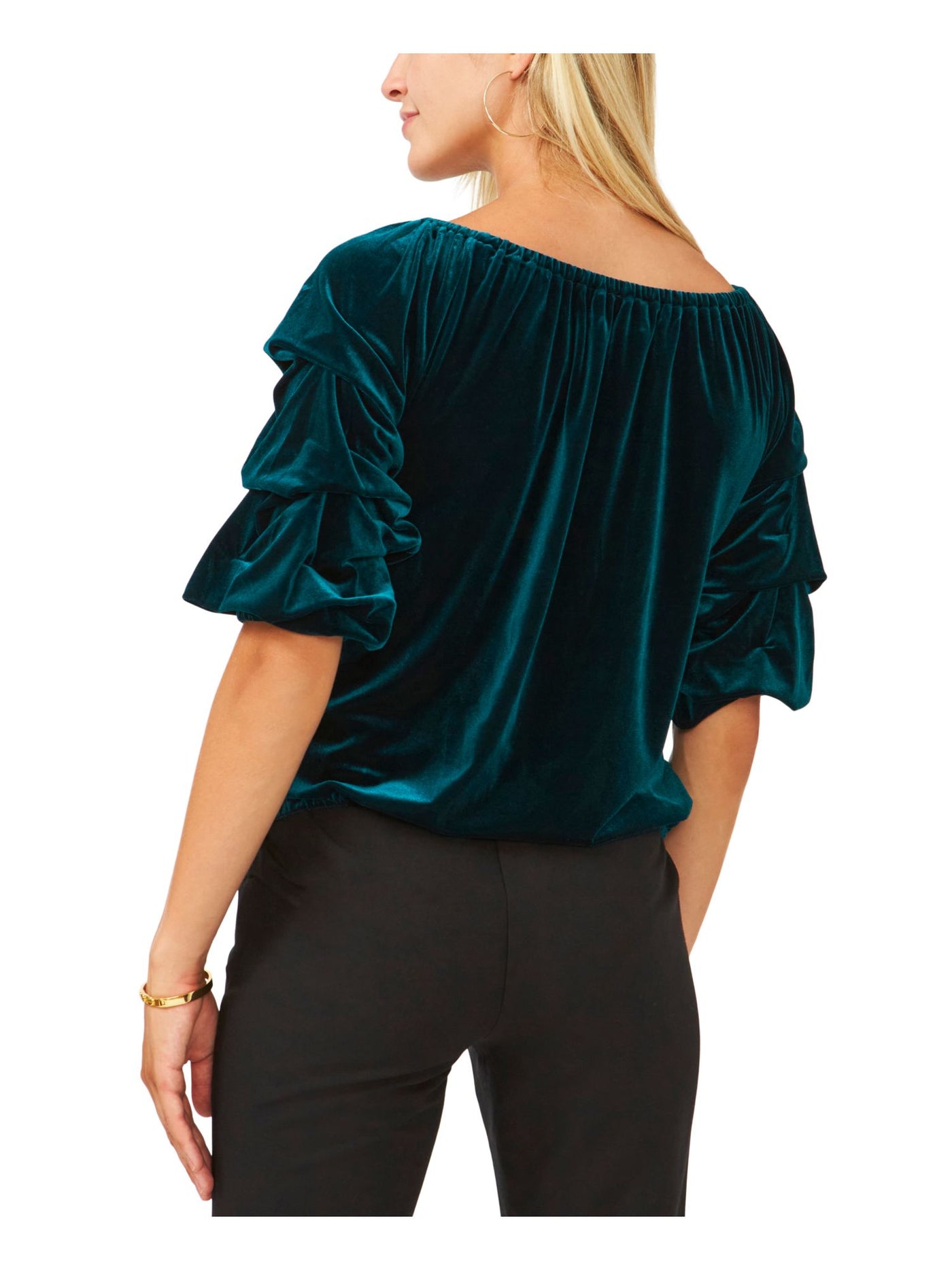 MSK Womens Green Stretch Ruched Bow 3/4 Sleeve Off Shoulder Party Top Petites PXL